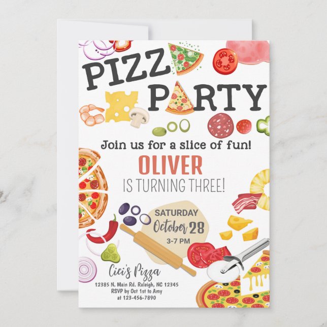 Fun Pizza ANY AGE kids birthday invitation. Invitation (Front)