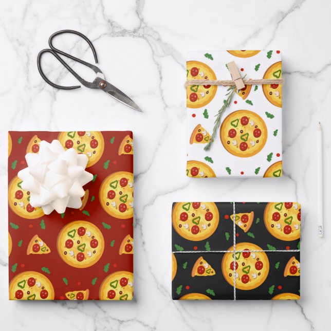 fun pizza food pattern wrapping paper sheets (Front)