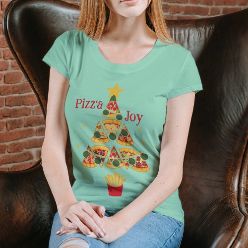 Fun Pizza Joy Pizza Christmas Tree Tri_Blend Shirt