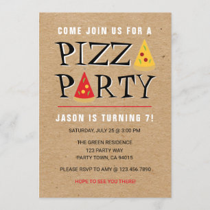 Fun Pizza Party Birthday Celebration invitation
