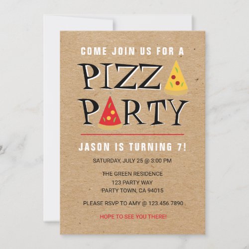Fun Pizza Party Birthday Celebration invitation