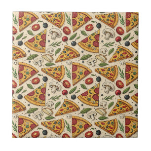 Fun Pizza Party Pepperoni Pizza Lover Food Pattern Ceramic Tile