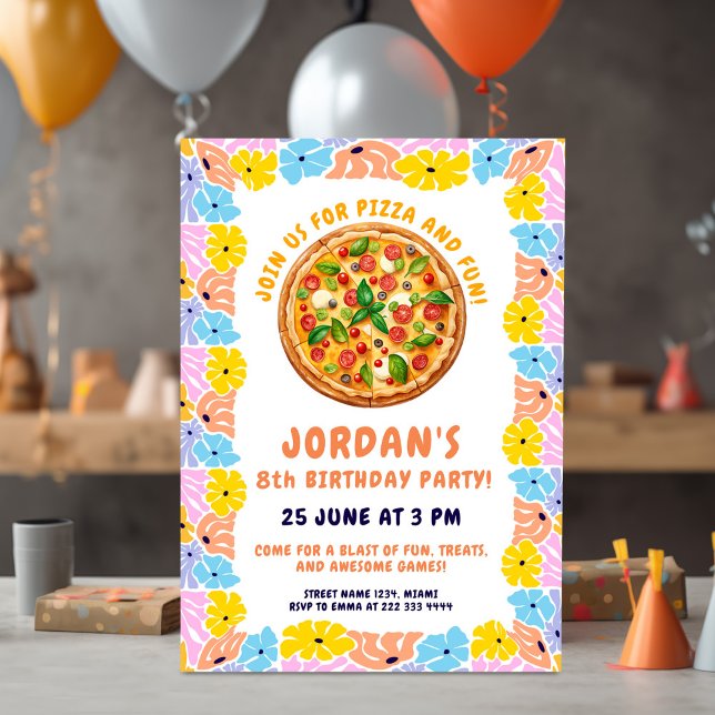 Fun Pizza Party Theme | Colorful Kids Birthday Invitation (Creator Uploaded)