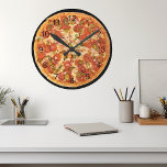 Fun Pizza Pepperoni Junk Food Kitchen Round Clock<br><div class="desc">This design was created though digital art. You may change the photos in the personalize this template section. You can customize further using the customize option. If you need assistance with the photo placement, please email me and I would be happy to assist. Contact me at colorflowcreations@gmail.com if you need...</div>