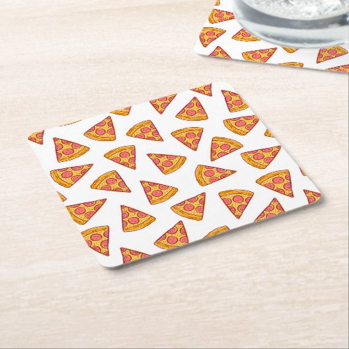 Fun Pizza Slice Pattern Square Paper Coaster