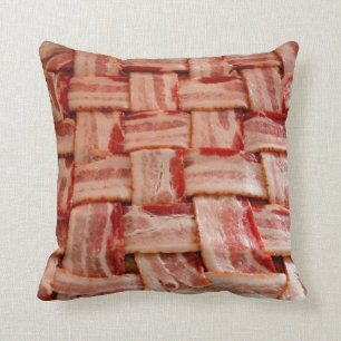 Fun Plaid Bacon Pattern Meat Lover Throw Pillow