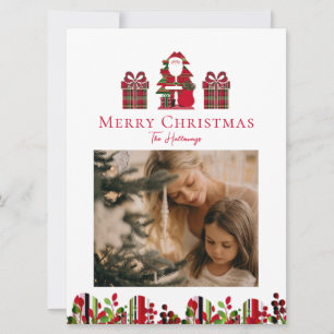 Fun Plaid Santa Wrapped Gifts Holiday Card