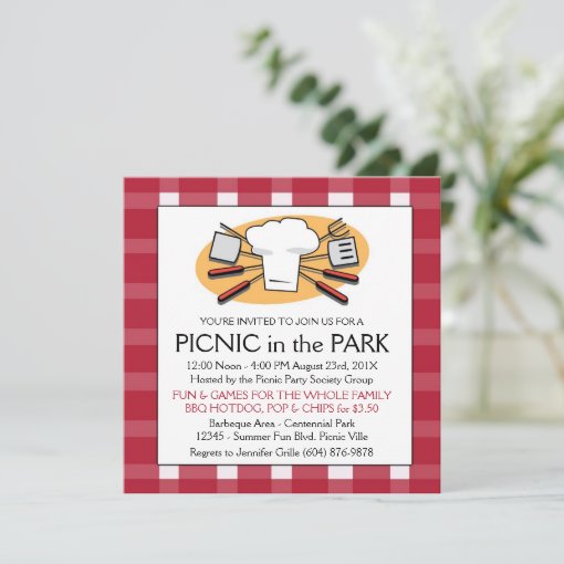 Fun Plaid Tablecloth Summer Picnic BBQ invitation | Zazzle