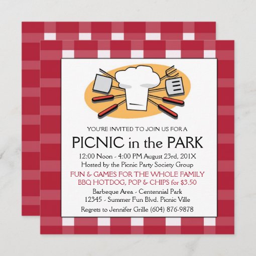 Fun Plaid Tablecloth Summer Picnic BBQ invitation | Zazzle