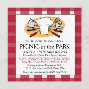 Fun Plaid Tablecloth Summer Picnic BBQ invitation