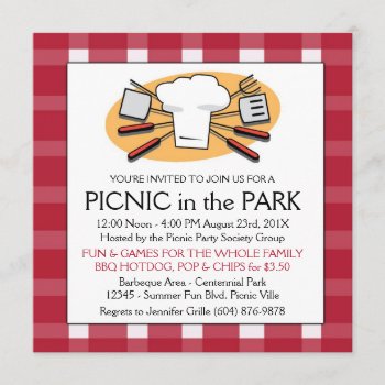 Fun Plaid Tablecloth Summer Picnic Bbq Invitation by PartyHearty at Zazzle