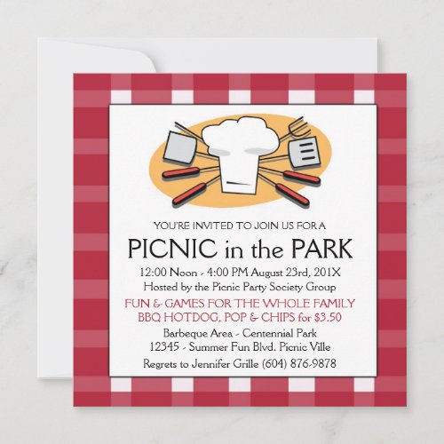 Fun Plaid Tablecloth Summer Picnic BBQ invitation