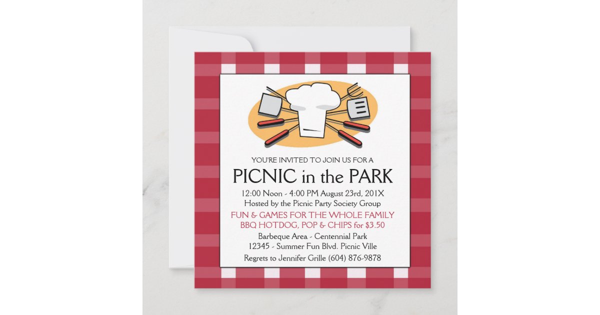 Fun Plaid Tablecloth Summer Picnic BBQ invitation | Zazzle