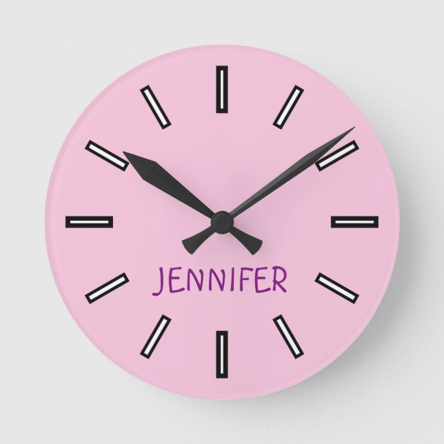 Fun, Plain, Simple Pink Clock + Personalized Name (Front)
