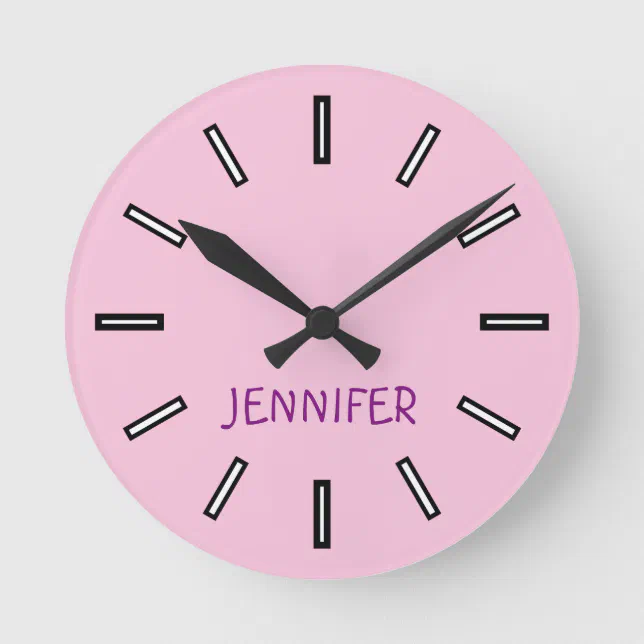 Fun, Plain, Simple Pink Clock + Personalized Name | Zazzle