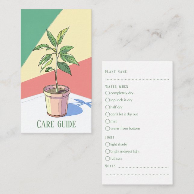 Fun Plant Care Guide Modern bright potted plant Enclosure Card (Front/Back)
