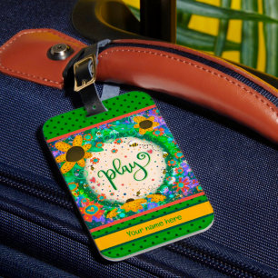 Fun Play Personalized Name Floral Bumblebee Luggage Tag