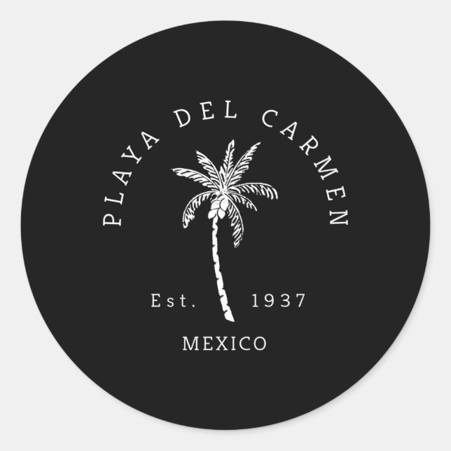 Fun Playa Del Car Mexico Beach Palm Tree Novelty Classic Round Sticker (Front)