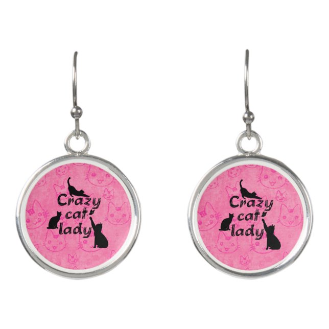 Fun Playful Cats Crazy Cat Lady Earrings (Front)