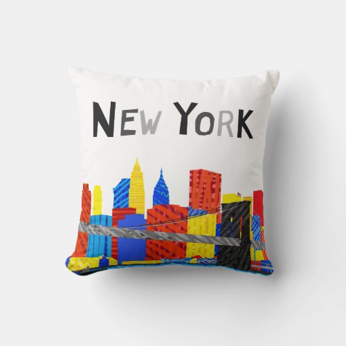 Fun Playful Childlike Illustration of Manhattan Throw Pillow