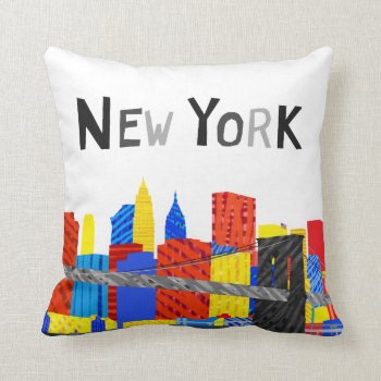 Fun  Playful Childlike Illustration Of Manhattan Throw Pillow by judgeart at Zazzle
