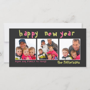 Fun & Playful Happy New Year 3 Photo Card
