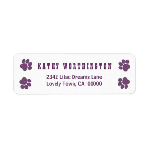 Fun Playful Paw Prints for Dog Lover V02E PURPLE Label