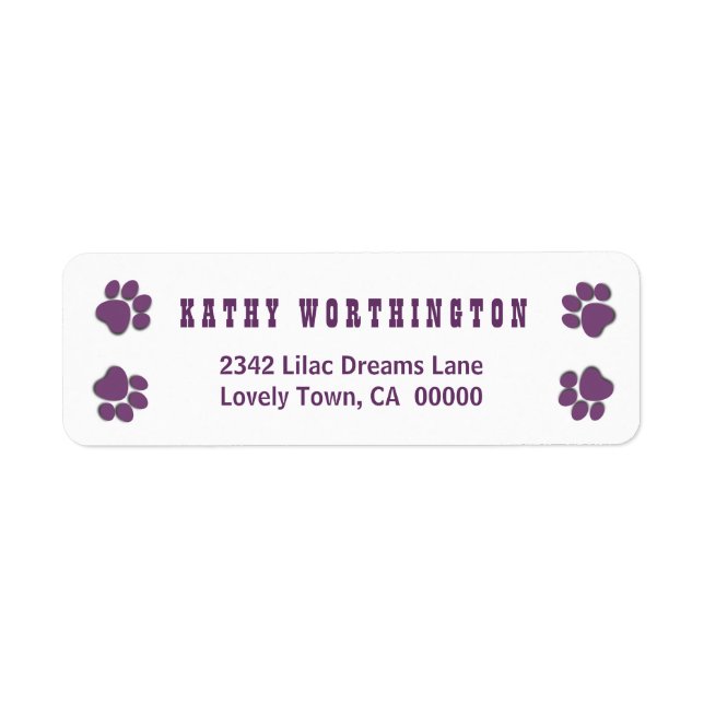Fun Playful Paw Prints for Dog Lover V02E PURPLE Label (Front)