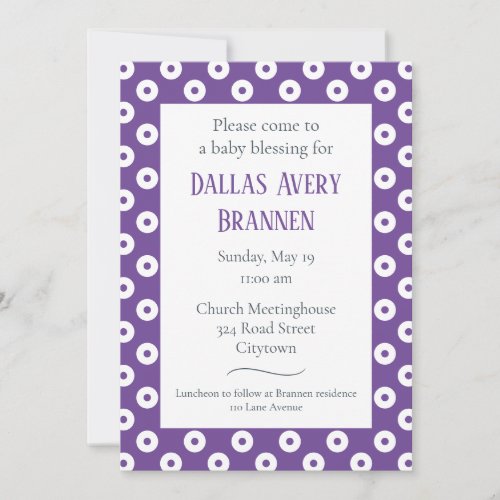 Fun  Playful Purple Polka_Dot Baby Blessing Invitation