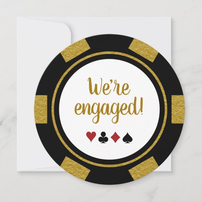 Fun Poker Chip Black Gold Wedding Engagement Invitation (Front)
