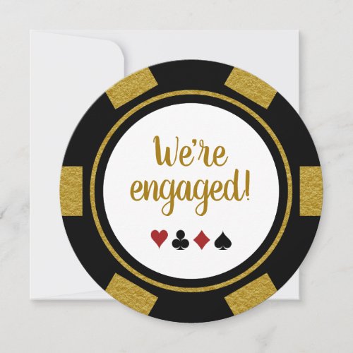 Fun Poker Chip Black Gold Wedding Engagement Invitation