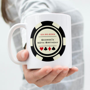Fun Poker Chip Black Off White Casino Birthday Coffee Mug