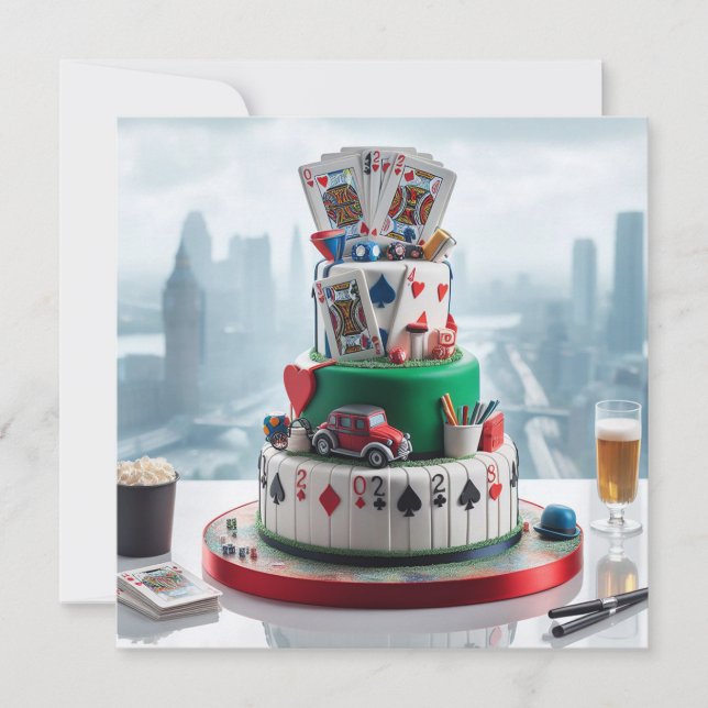 FUN POKER NIGHT BIRTHDAY CELEBRATION INVITATION (Front)