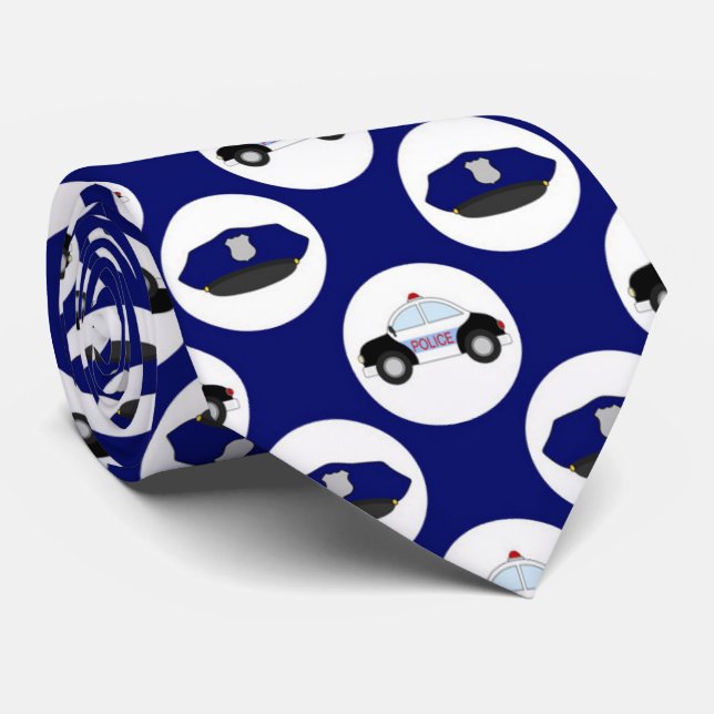 Fun Police car and hat pattern tie (Rolled)