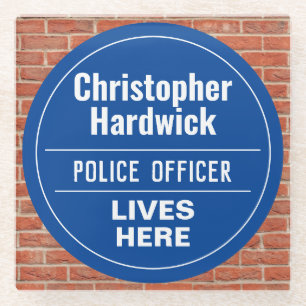 Fun Police Officer Wall Plaque Style Glass Coaster