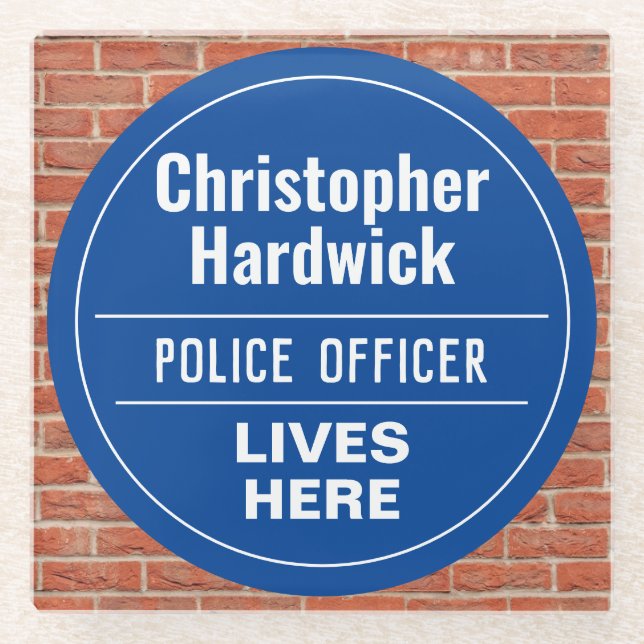 Fun Police Officer Wall Plaque Style Glass Coaster (Front)