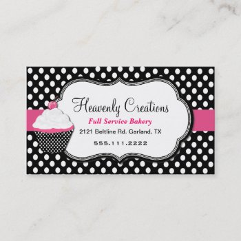 Fun Polka Dot And Cupcake Bakery Business Card by DizzyDebbie at Zazzle