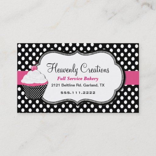Customizable Fun Polka Dot and Cupcake Bakery Business Card