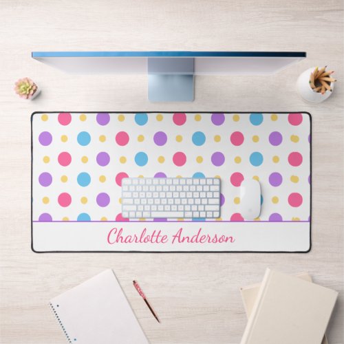 Fun Polka Dot Pink Purple Blue  Desk Mat