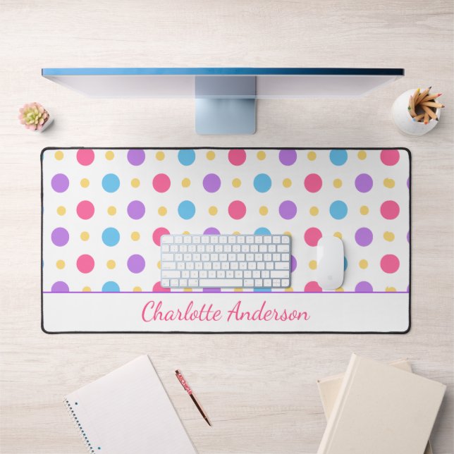 Fun Polka Dot Pink Purple Blue  Desk Mat (Office 1)