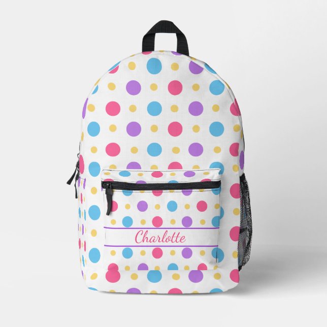 Fun Polka Dot Pink Purple Blue  Printed Backpack (Front)