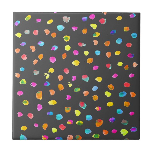 Fun polka dot rainbow boho watercolor art ceramic tile (Front)