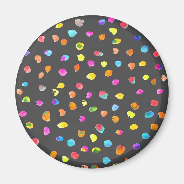 Fun polka dot rainbow boho watercolor art magnet (Front)