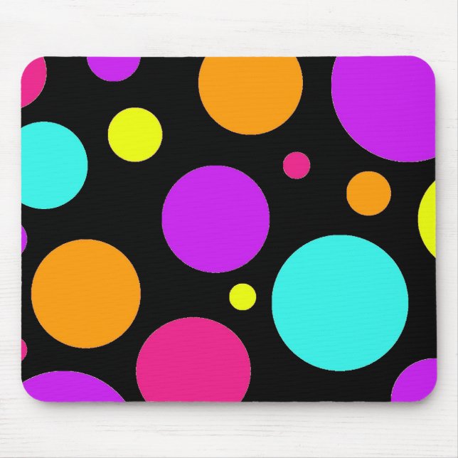 Fun Polka Dots Black Orange Purple Teal Pink Mouse Pad (Front)