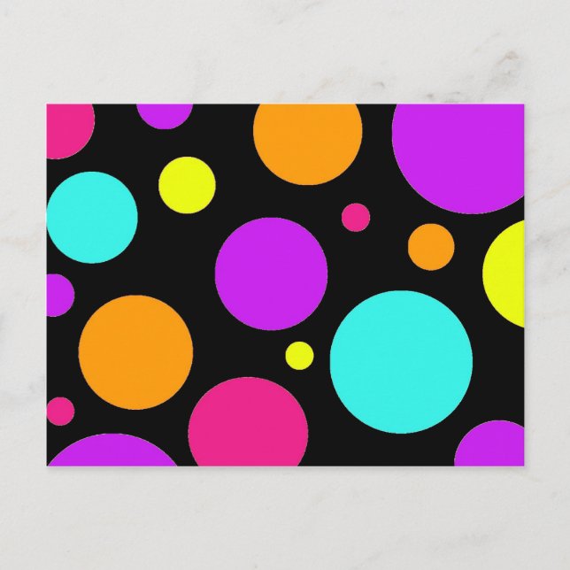 Fun Polka Dots Black Orange Purple Teal Pink Postcard (Front)