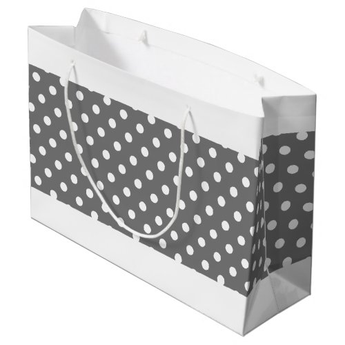 Fun Polka Dots On Bold Gray White Border Stripes Large Gift Bag