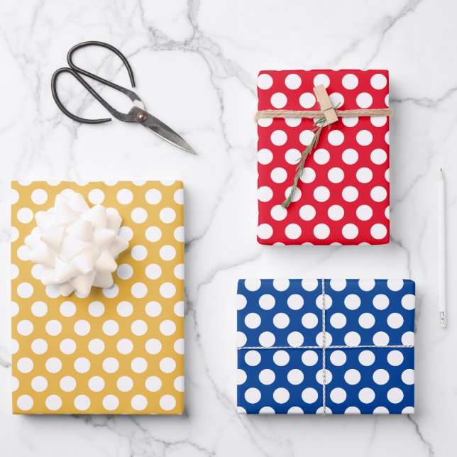 Fun Polka Dots Wrapping Paper Set of 3 (Front)