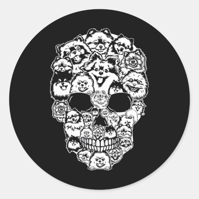 Fun Pomeranian Skull Dog Skeleton Halloween  Classic Round Sticker (Front)