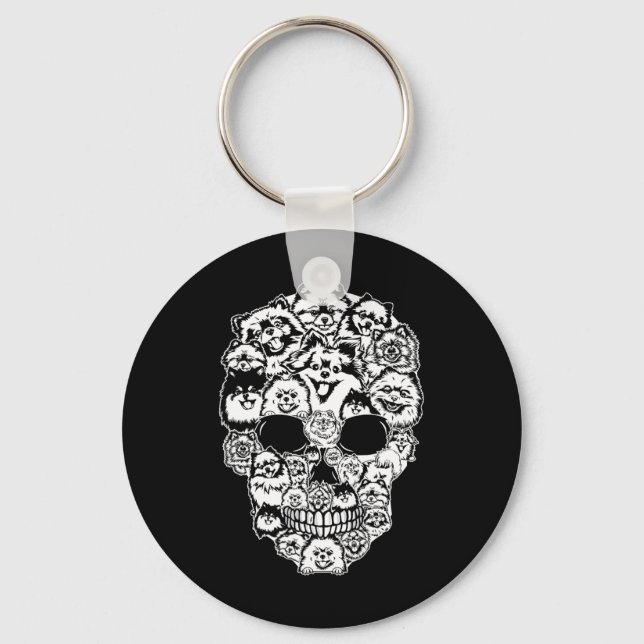 Fun Pomeranian Skull Dog Skeleton Halloween  Keychain (Front)