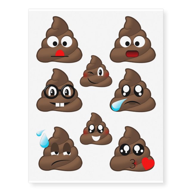 Fun Poo Emoji/ Emoticon Temporary Tattoos (Front)